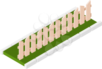 Wooden isometric fence on a white background. Fence illustration vector