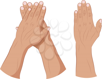 Two human hands in the washing process. Vector illustration of personal hygiene on a white background.
