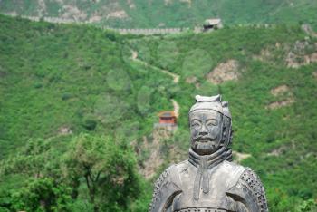Old chinese stone warrior near the Great Wall