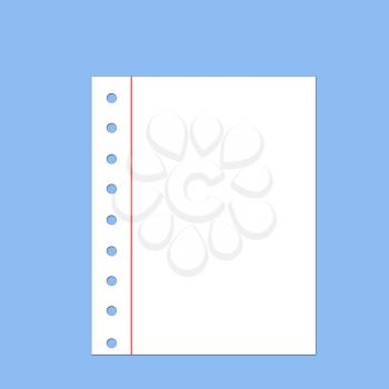 Isolated  sheet of notebook paper on the background