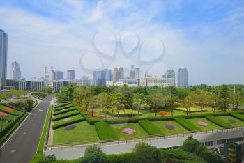 Beautiful garden and city scape on the background
