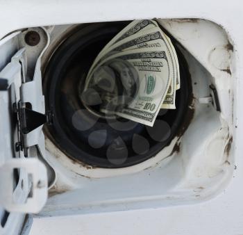 dollars in fuel tank as a concept of gasoline price