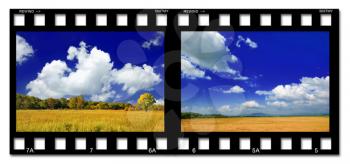 Colorful film with landscapes on the white background