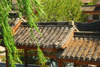 Roof of ancient chinese house in the garden