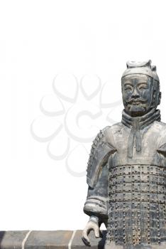 Isolated old chinese stone warrior on the white background