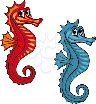 Funny underwater seahorse or hippocampus. Vector illustration