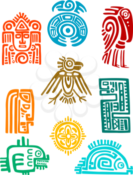 Ancient maya elements and symbols set of religious design. Vector illustation