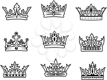 Set of royal crowns for heraldic design. Vector illustration