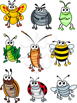 Set of doodle cartoon insects. Vector illustration