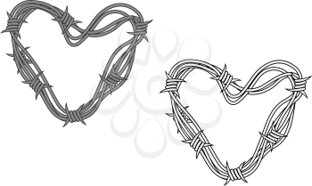 Steel heart in barbed wire for love concept. Vector illustration