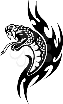 Snake tattoo with black flames. Vector illustration