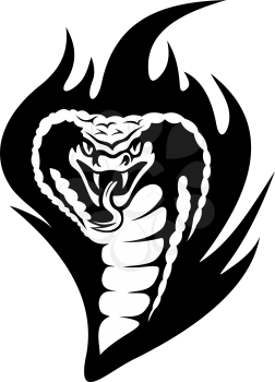 Cobra tattoo in tribal style with black flames. Vector illustration
