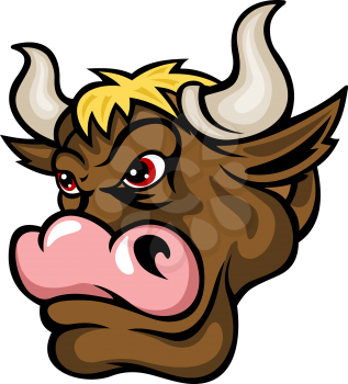 Danger brown bull in cartoon style. Vector illustration