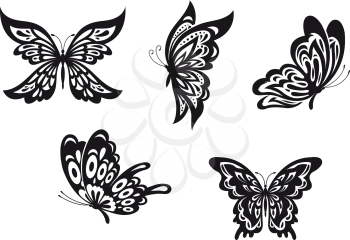 Set of black butterfly tattoos. Vector illustration