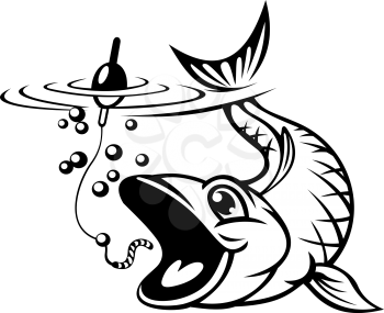 Carp fish catching a hook. Vector illustration
