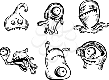 Cartoon monsters and evils set. Vector illustration