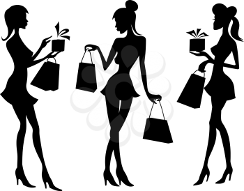 Girls and women with shopping bags. Vector illustration