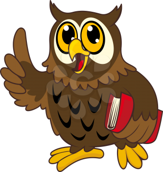 Cartoon owl bird with book. Vector illustration
