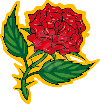 Red rose in cartoon style. Vector illustration