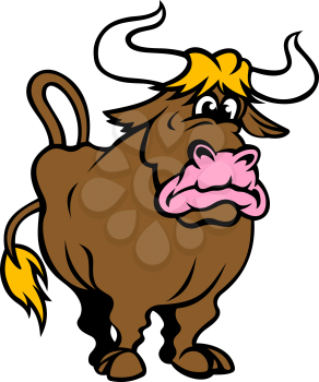Funny brown bull in cartoon style. Vector illustration