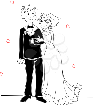 Funny bride and groom for wedding design. Vector illustration
