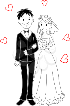 Bride and groom cartoon for wedding design. Vector illustration