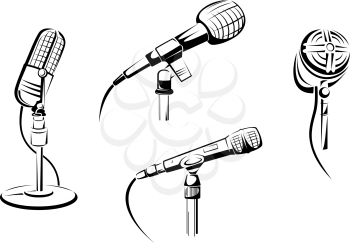 Set of music microphones isolated on white. Vector illustration