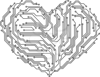 Digital heart in motherboard elements. Vector illustration