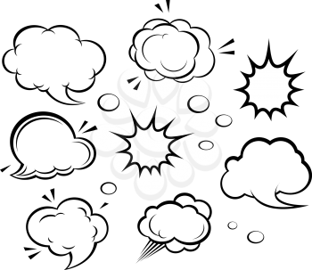 Set of cartoon clouds and explosions. Vector illustration