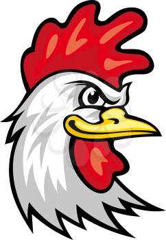 Head of cartoon rooster isolated on white. Vector illustration