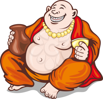 Asian smiling monk in cartoon style. Vector illustration