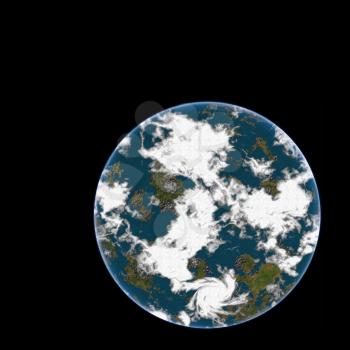 Blue planet on the black background (paint)