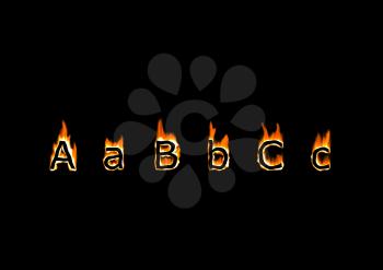 Letters A, B, C of alphabet in fire