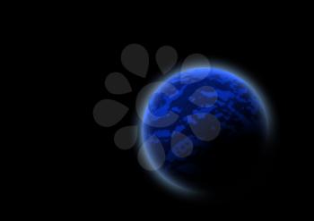 Blue planet on the black background (paint)