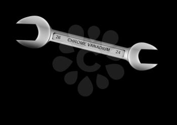 Isolated chrome spanner on the black background