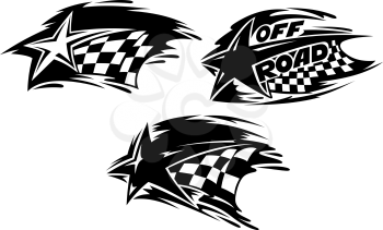 Racing stars with checkered flags. Vector illustration