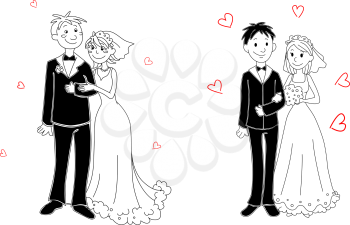 Doodle couple of bride and groom on wedding ceremony