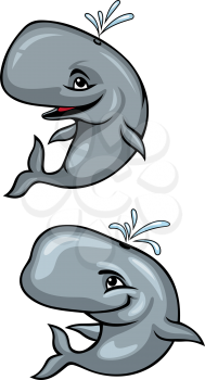 Cartoon funny grey whales isolated on white for mascot