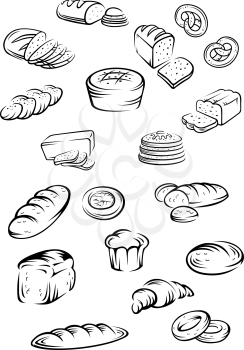 Bakery set in cartoon ouline style isolated on white
