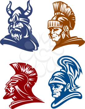 Medieval warriors set with knights and viking for mascot design