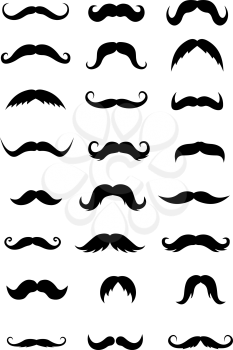 Set of mustaches isolated on white background for retro or barber shop design