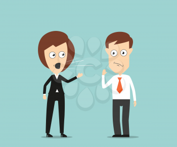 Furious female boss yelling at useless employee for business concept design. Cartoon flat style