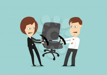Angry business colleagues fights for chair, competing for the career or leadership. Cartoon flat style