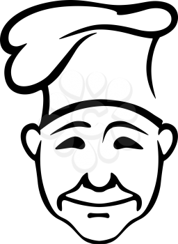 Cheerful smiling chef of oriental cuisine in a high traditional hat doodle sketch portrait in black and white colours