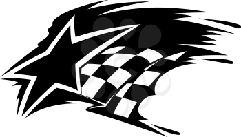 Motor sport icon with star and checkered flag with speed motion trails