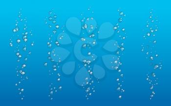 Underwater air bubbles realistic vector design of soda water, fizzing champagne, fizzy drink or sparkling beverage. 3d bubble streams of clear sea water, aquarium oxygen pump and effervescent powder