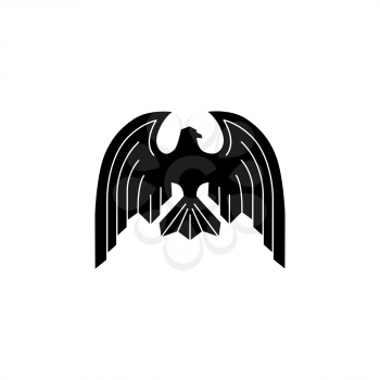 Royal bald eagle isolated hawk falcon bird with outspread wings. Vector coat of arms mascot, usa peregrine bird of courage and glory. Falconry sport mascot, black silhouette of heraldic hunter