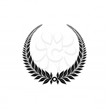 Black laurel wreath heraldic emblem isolated leaves in wreath. Vector coat of arms mascot, excellence and anniversary sign, sport ornate. Framing of laurel leaf branches, leader, winner and triumph