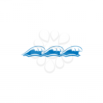 Foamy water splashes isolated sea or ocean waves icon. Vector surf and splashes, curling and breaking storm waves, turquoise blue storming water. Foamy curly waves, tsunami windy storm at sea