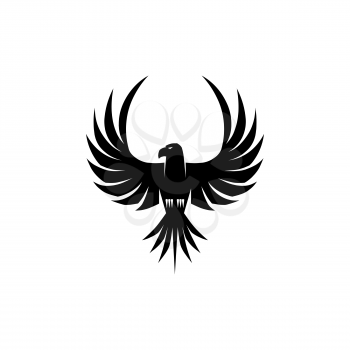 Bird feathered animal silhouette isolated icon. Vector falcon outspread wings, eagle, phoenix or peregrine, bird of strength and glory. Black falcon, hawk or bald eagle coat of arms mascot